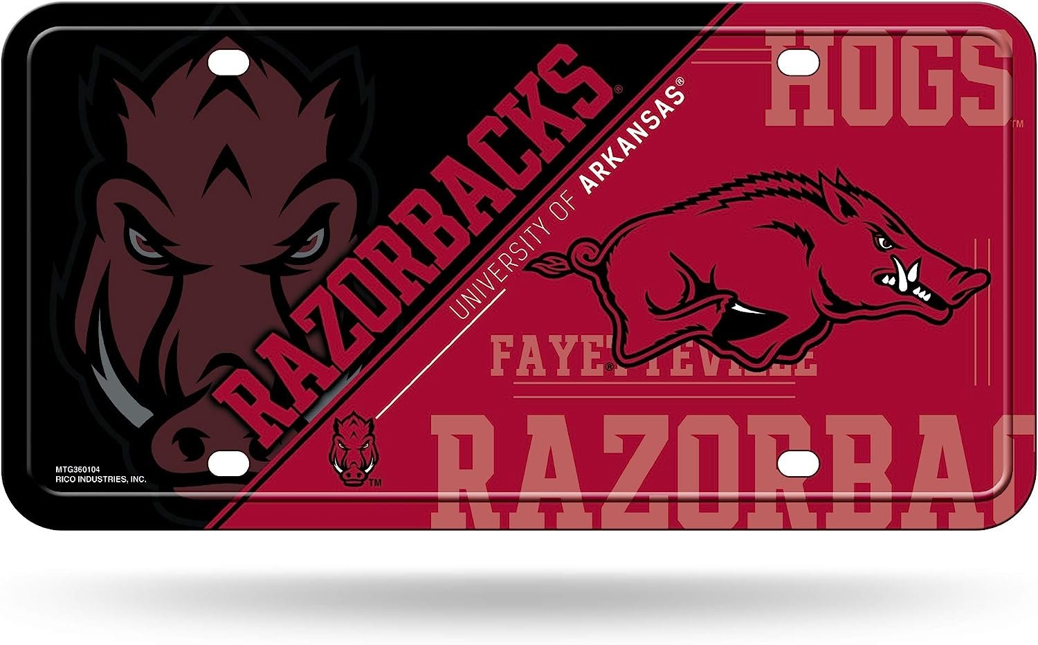 University of Arkansas Razorbacks Metal Tag Auto License Plate Split Design 6x12 Inch