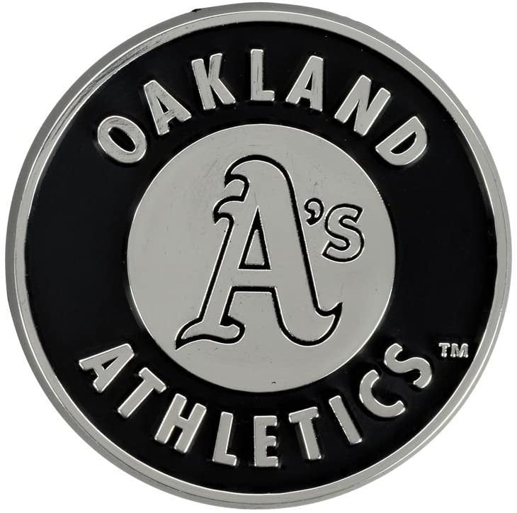 Oakland Athletics A's Auto Emblem, Plastic Molded, Silver Chrome Color, Raised 3D Effect, Adhesive Backing