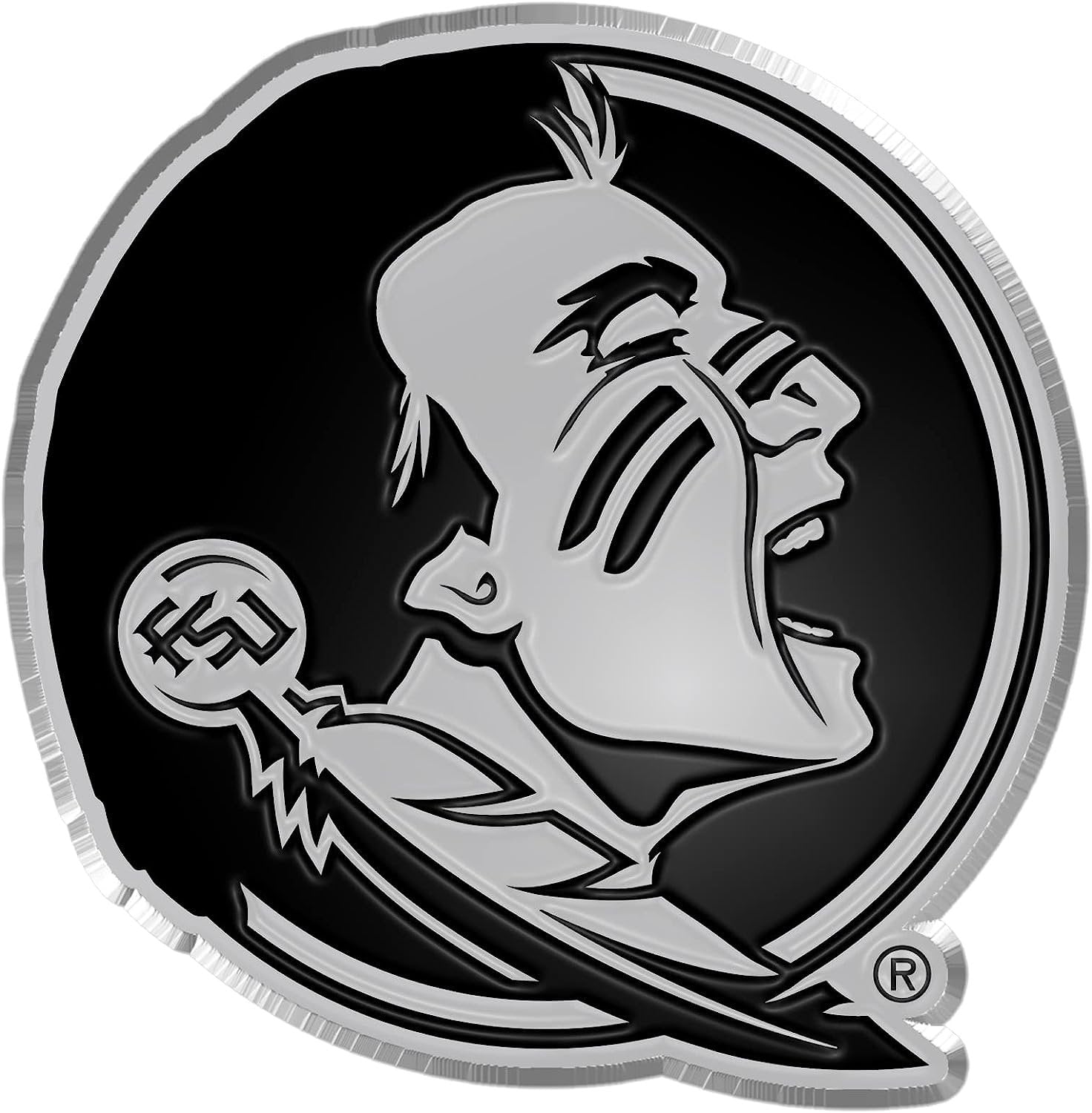 Florida State University Seminoles Silver Chrome Color Auto Emblem Molded Raised Adhesive Tape Backing