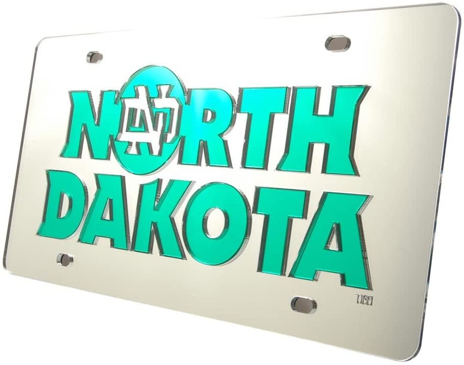 University of North Dakota Fighting Hawks Premium Laser Cut Tag License Plate, Mirrored Acrylic Inlaid, 6x12 Inch