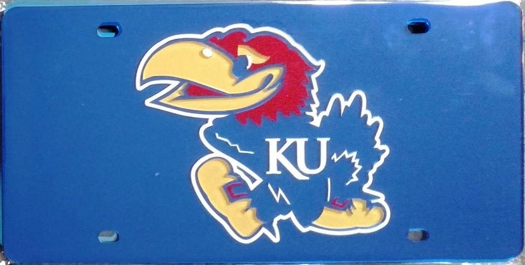 University of Kansas Jayhawks Laser Cut Tag License Plate Mirrored Acrylic Inlaid 6x12 Inch