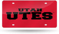 University of Utah Utes Premium Laser Cut Tag License Plate, Red, Mirrored Acrylic Inlaid, 12x6 Inch