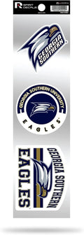 Georgia Southern University Eagles 3-Piece Retro Decal Sticker Sheet, Die Cut, Clear Backing, 3x12 Inch
