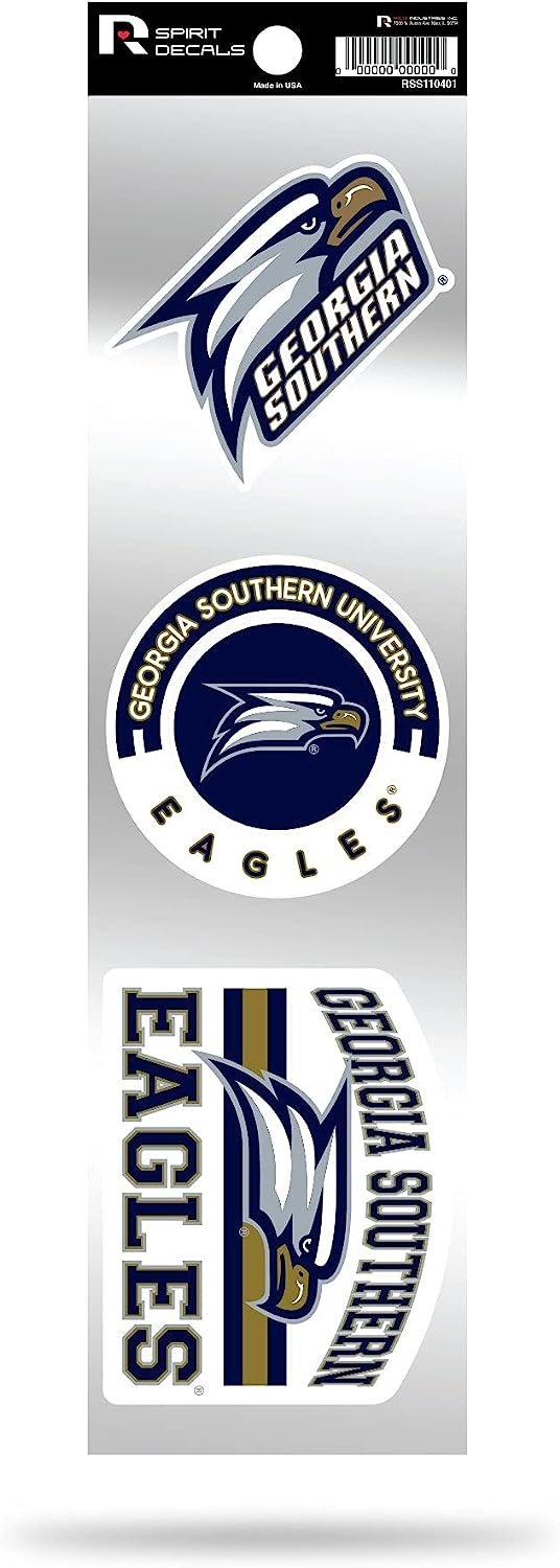 Georgia Southern University Eagles 3-Piece Retro Decal Sticker Sheet, Die Cut, Clear Backing, 3x12 Inch