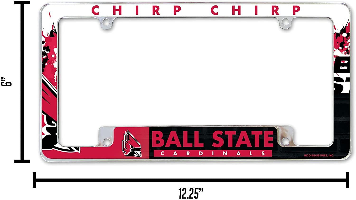 Ball State University Cardinals Metal License Plate Frame Chrome Tag Cover 12x6 Inch All Over Design