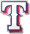 Texas Rangers Auto Emblem, Aluminum Metal, Embossed Team Color, Raised Decal Sticker, Full Adhesive Backing