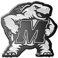 University of Maryland Terrapins Auto Emblem, Plastic Molded, Silver Chrome Color, Raised 3D Effect, Adhesive Backing
