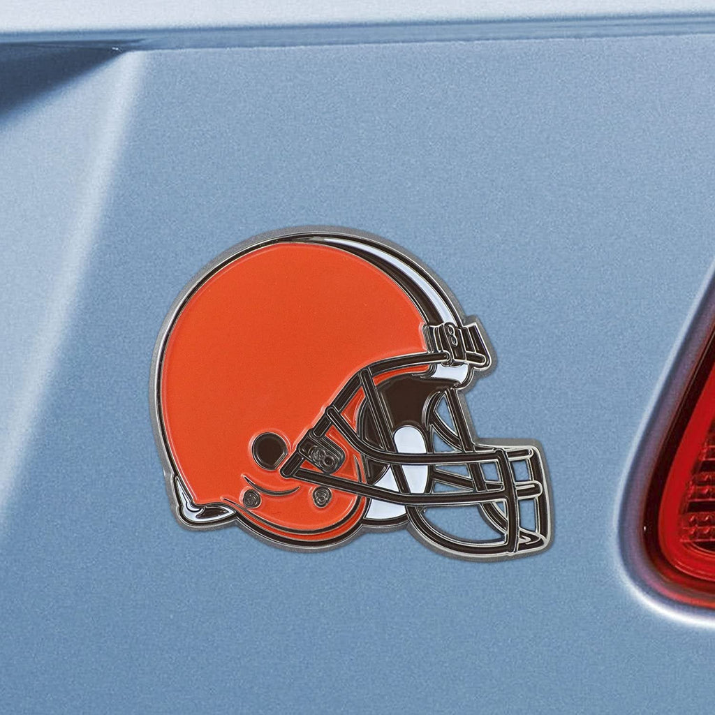 Cleveland Browns Premium Solid Metal Raised Auto Emblem, Team Color, Shape Cut, Adhesive Backing