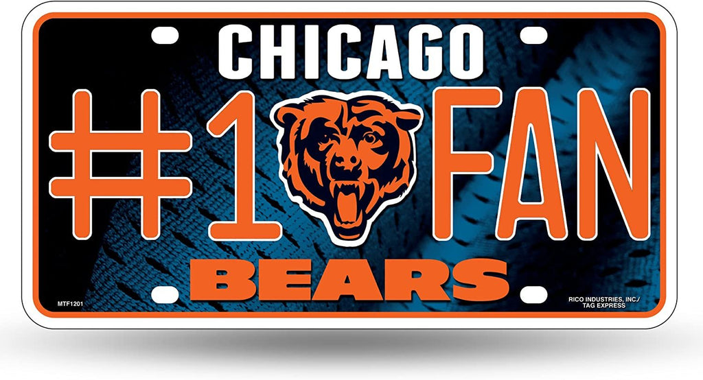 Chicago Bears #1 Fan Metal License Plate Tag Aluminum Novelty 12x6 Inch