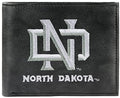 University of North Dakota Fighting Hawks Premium Black Leather Wallet, Bifold Billfold, Embroidered Logo