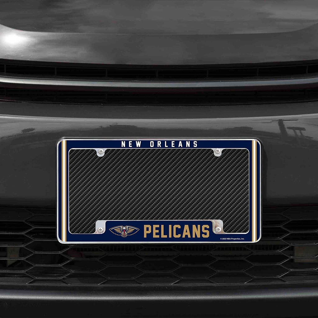 New Orleans Pelicans Metal License Plate Frame Chrome Tag Cover Alternate Design 6x12 Inch