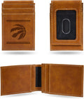 Rico Industries NBA Toronto Raptors Premium Laser Engraved Vegan Brown Leather Front Pocket Wallet - Compact and Slim yet Sturdy Design - Perfect to Show Your Team Pride or Gift