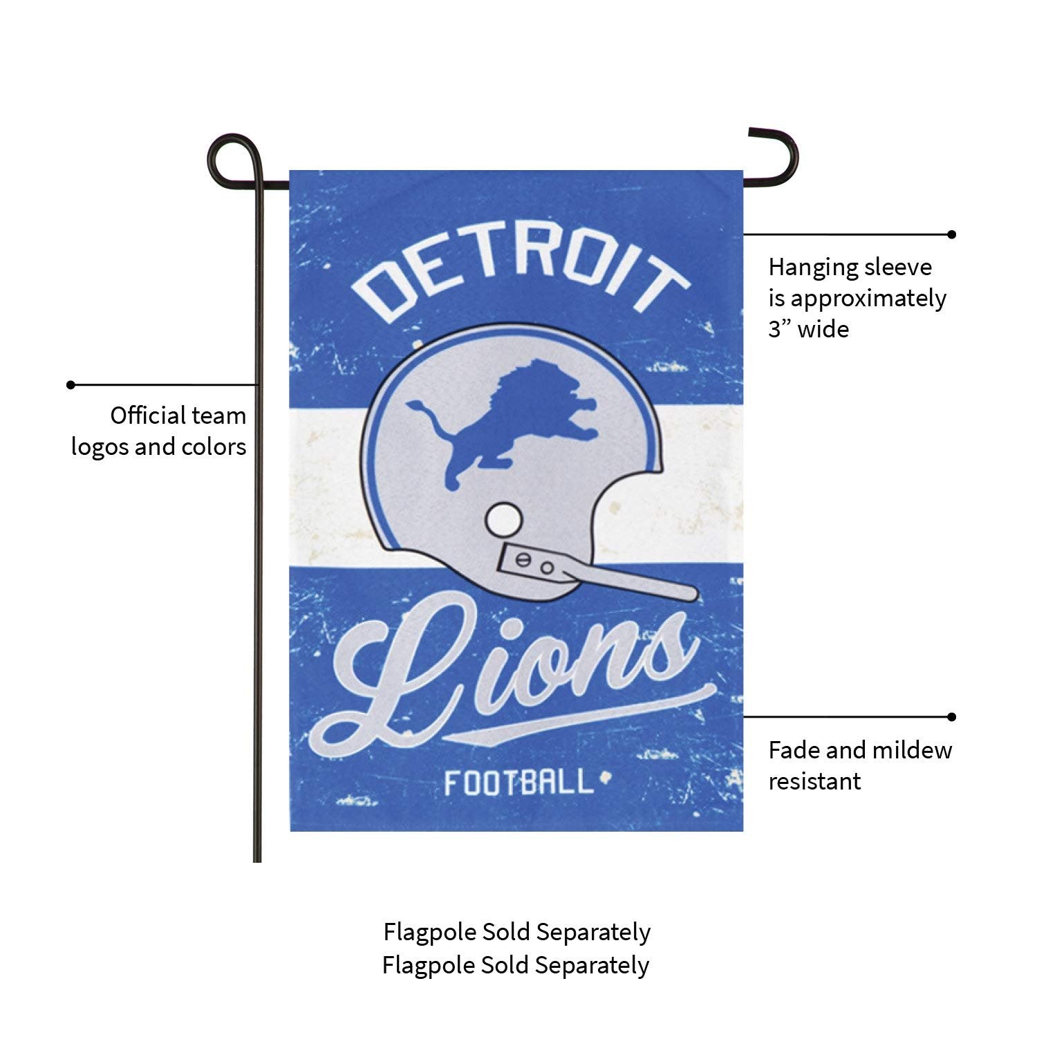 Detroit Lions Premium Double Sided Garden Flag Banner, Vintage Design, Linen, 13x18 Inch, Outdoor, Display Pole Sold Separately