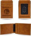 Rico Industries NBA Golden State Warriors Premium Laser Engraved Vegan Brown Leather Front Pocket Wallet - Compact and Slim Yet Sturdy Design - Perfect to Show Your Team Pride or Gift