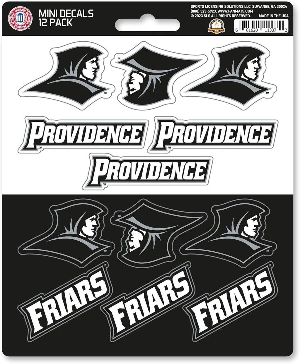Providence College Friars	 12-Piece Mini Decal Sticker Set, 5x6 Inch Sheet, Gift for football fans for any hard surfaces around home, automotive, personal items