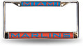 Miami Marlins Chrome Metal License Plate Frame Tag Cover, Laser Acrylic Mirrored Inserts, 12x6 Inch