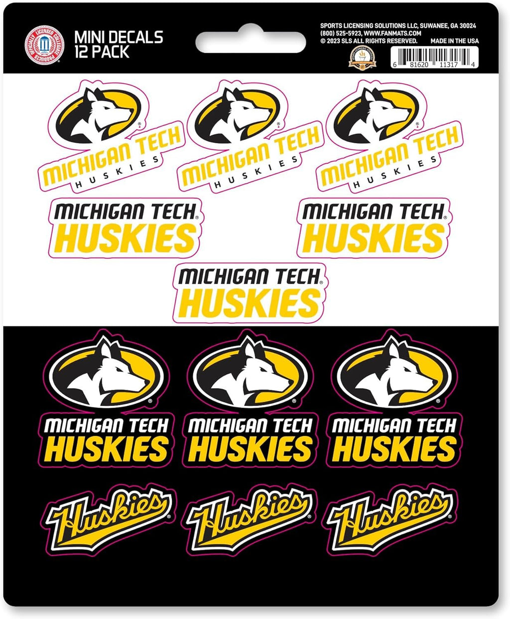 Michigan Tech University Huskies 12-Piece Mini Decal Sticker Set, 5x6 Inch Sheet, Gift for football fans for any hard surfaces around home, automotive, personal items