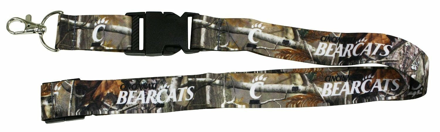 University of Cincinnati Bearcats Camo Lanyard Keychain Double Sided Breakaway Safety Design Adult 18 Inch