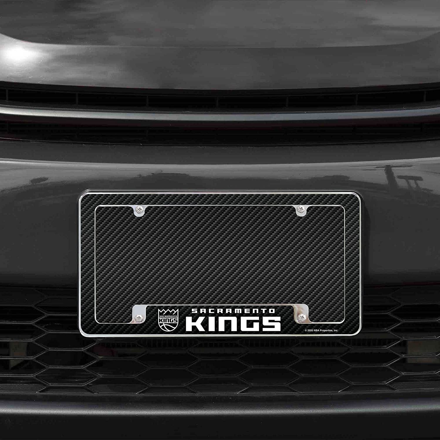 Sacramento Kings Metal License Plate Frame Chrome Tag Cover Carbon Fiber Design 6x12 Inch