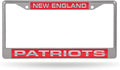 New England Patriots Metal License Plate Frame Chrome Tag Cover, Laser Acrylic Mirrored Inserts, 12x6 Inch