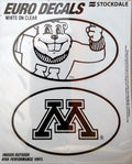 University of Minnesota Golden Gophers 2-Piece White and Clear Euro Decal Sticker Set, 4x2.5 Inch Each