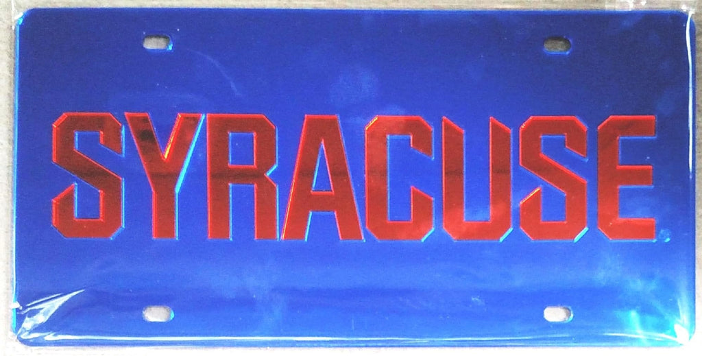 Syracuse University Orange Premium Laser Cut Tag License Plate, Blue Background, Mirrored Acrylic Inlaid, 12x6 Inch
