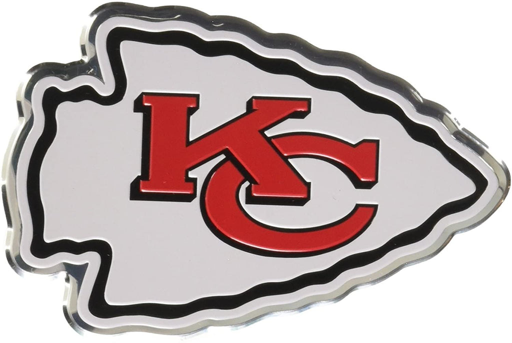 Kansas City Chiefs Auto Emblem, Aluminum Metal, Embossed Team Color, Raised Decal Sticker, Full Adhesive Backing