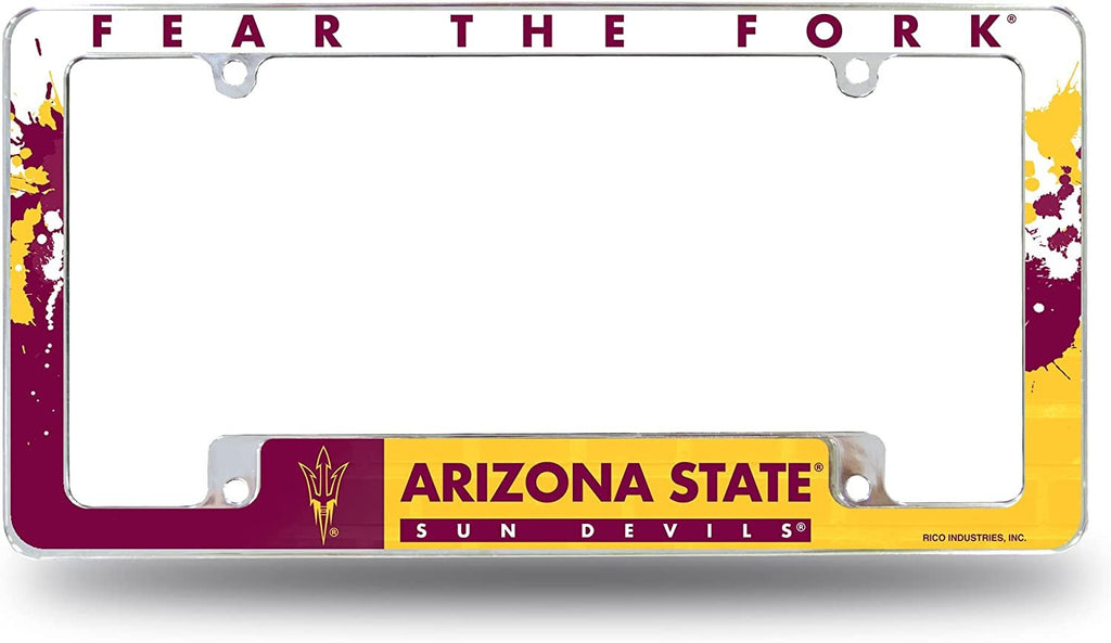 Arizona State Unversity Sun Devils Metal License Plate Frame Chrome Tag Cover All Over Design 6x12 Inch