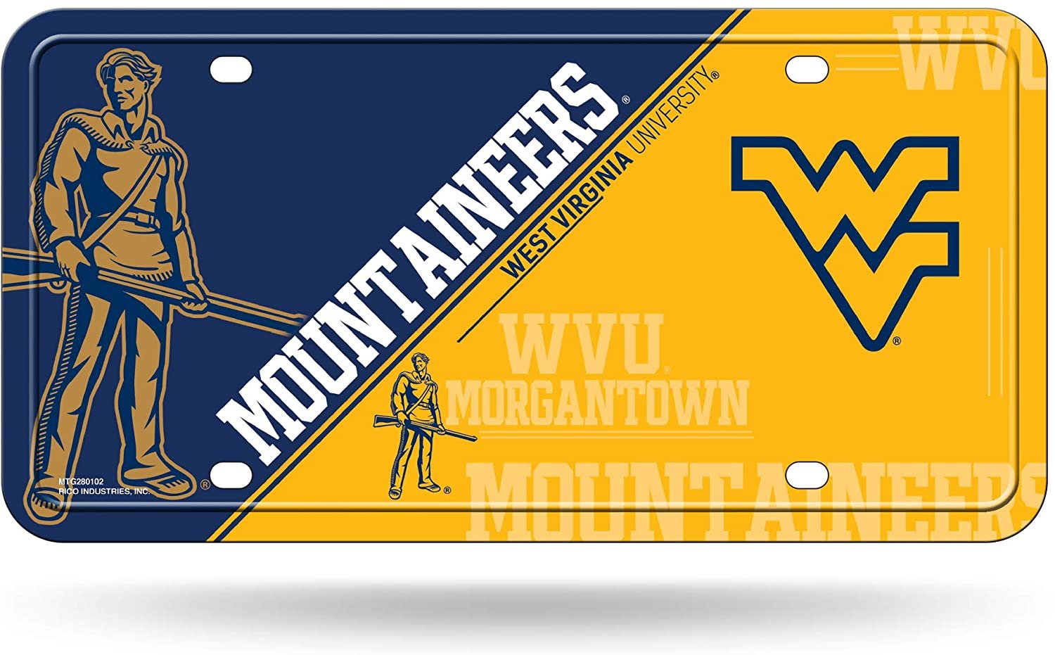 West Virginia University Mountaineers Metal License Plate Tag 12x6 Inch Split Design