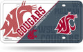 Washington State University Cougars Metal Auto Tag License Plate, Split Design, 6x12 Inch