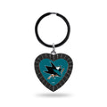 Sharks Colored Rhinestone Heart Keychain - Black