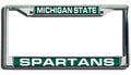 Michigan State University Spartans Chrome Metal License Plate Frame Tag Cover, Laser Mirrored Inserts, 12x6 Inch
