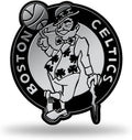 Boston Celtics Silver Chrome Color Auto Emblem, Raised Molded Plastic, 3.5 Inch, Adhesive Tape Backing