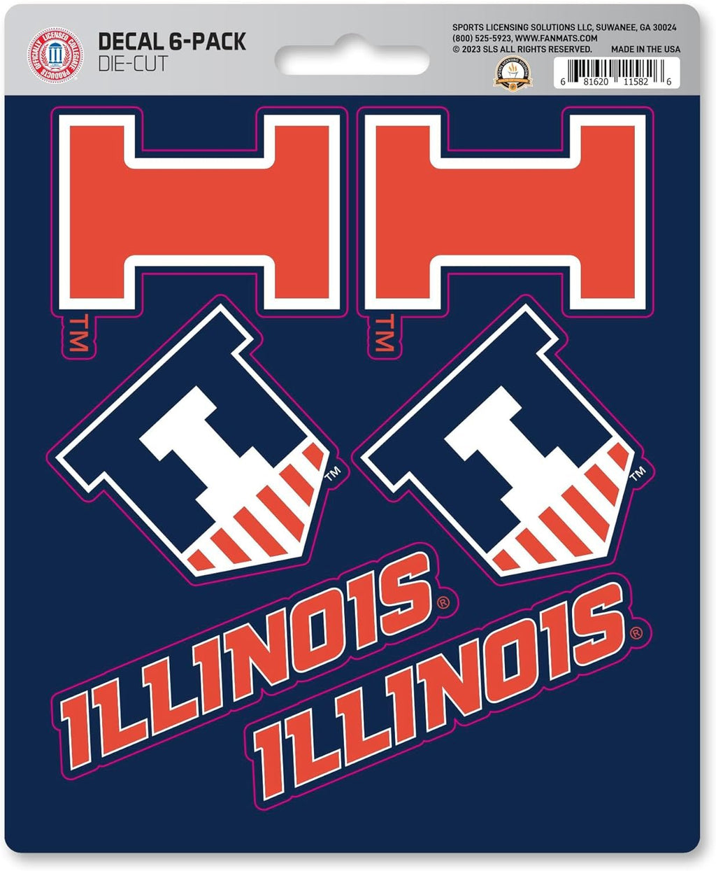 University of Illinois Illini 6-Piece Decal Sticker Set, 5x6 Inch Sheet, Gift for football fans for any hard surfaces around home, automotive, personal items