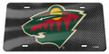Minnesota Wild Premium Laser Cut Tag License Plate, Carbon Fiber Style, Mirrored Acrylic, 12x6 Inch