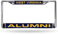 West Virginia University Mountaineers Alumni Chrome Metal License Plate Frame Tag Cover, Laser Mirrored Inserts, 12x6 Inch