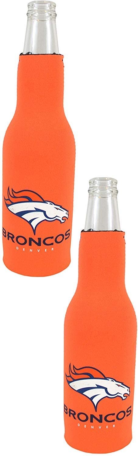 Denver Broncos Pair of 16oz Drink Zipper Bottle Cooler Insulated Neoprene Beverage Holder, Logo Design
