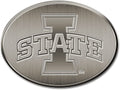 Iowa State University Cyclones Premium Solid Metal Raised Auto Emblem, Antique Nickel Finish, Shape Cut, Adhesive Backing