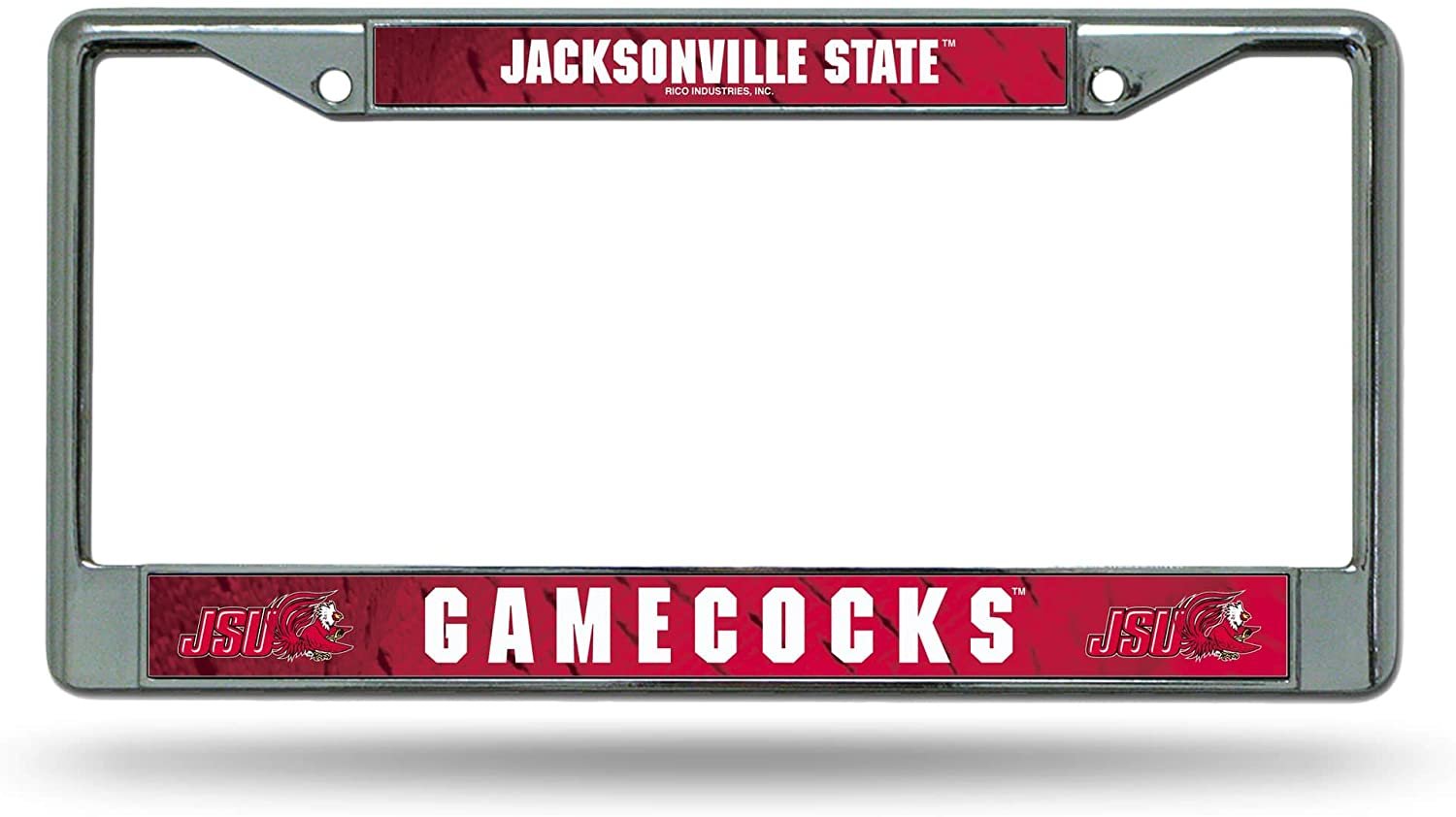 Jacksonville State University Gamecocks Premium Metal License Plate Frame Chrome Tag Cover, 12x6 Inch
