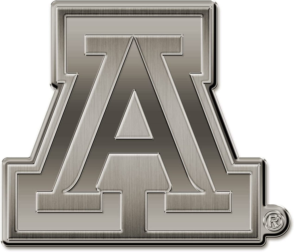 University of Arizona Wildcats Premium Solid Metal Raised Auto Emblem, Antique Nickel Finish, Shape Cut, Adhesive Backing