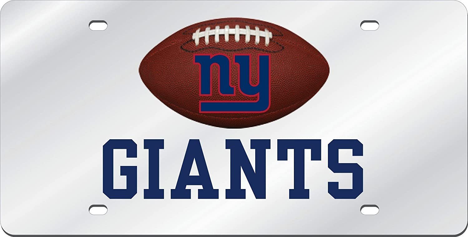 New York Giants Premium Laser Cut Tag License Plate, Football, Mirrored Acrylic Inlaid, 6x12 Inch