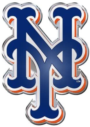 New York Mets Auto Emblem, Aluminum Metal, Embossed Team Color, Raised Decal Sticker, Full Adhesive Backing