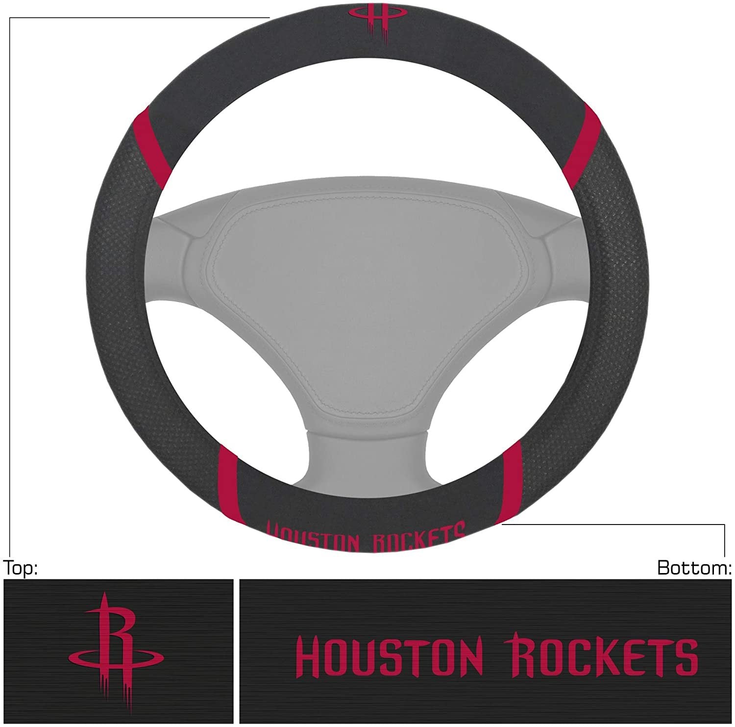 Houston Rockets Steering Wheel Cover Premium Embroidered Black 15 Inch