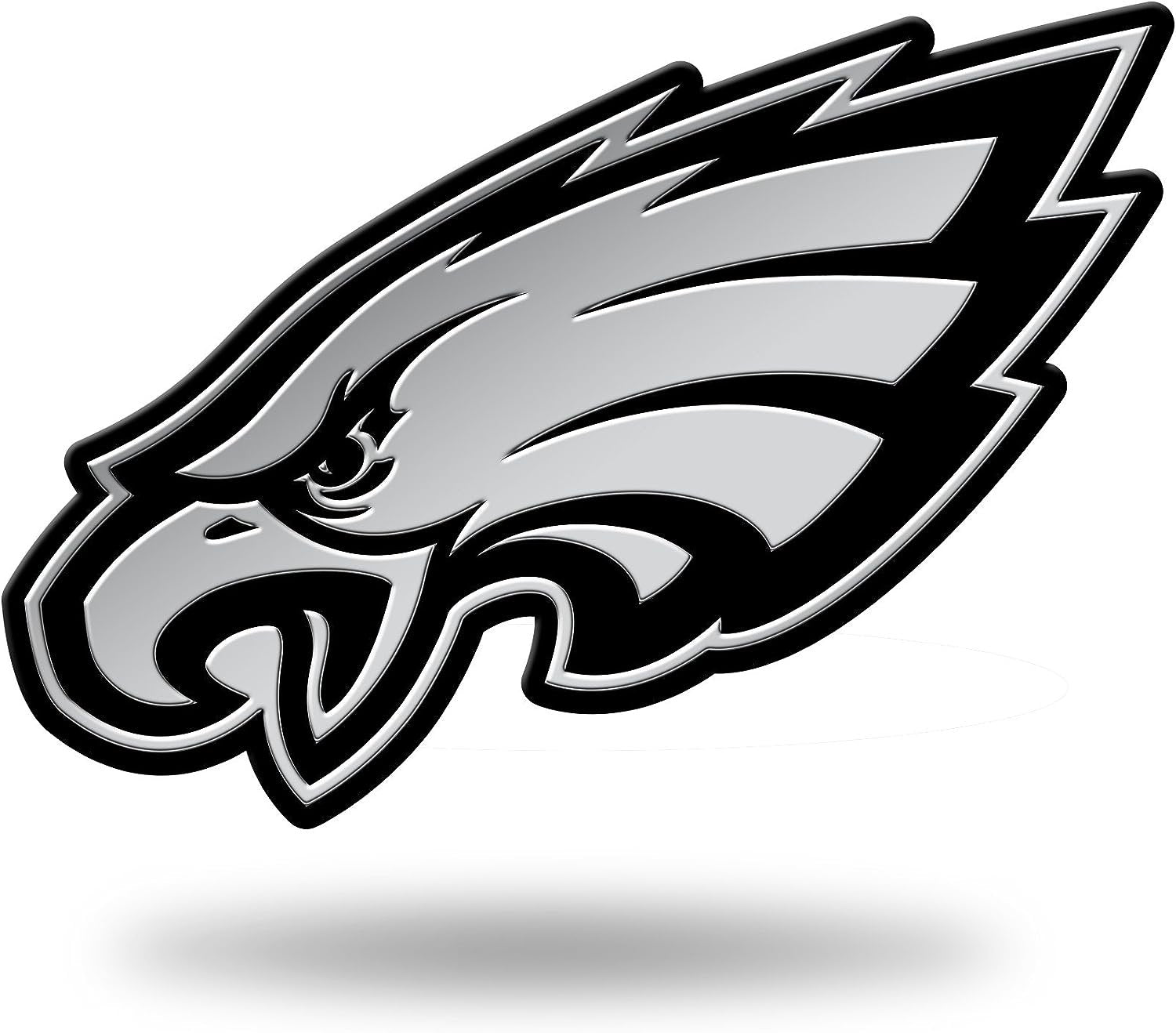 Philadelphia Eagles Auto Emblem, Silver Chrome Color, Raised Molded Plastic, 3.5 Inch, Adhesive Tape Backing