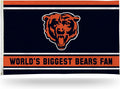 Chicago Bears 3x5 Feet Flag Banner, World's Biggest Fan, Metal Grommets, Single Sided, Indoor or Outdoor Use