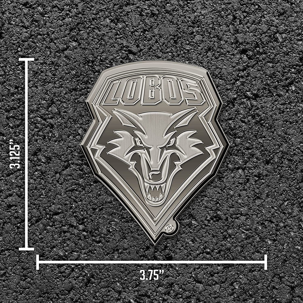 University of New Mexico Lobos Solid Metal Auto Emblem Antique Nickel for Car/Truck/SUV