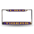 Louisiana State University Tigers LSU Metal License Plate Frame Chrome Tag Cover, Laser Acrylic Mirrored Inserts, 12x6 Inch