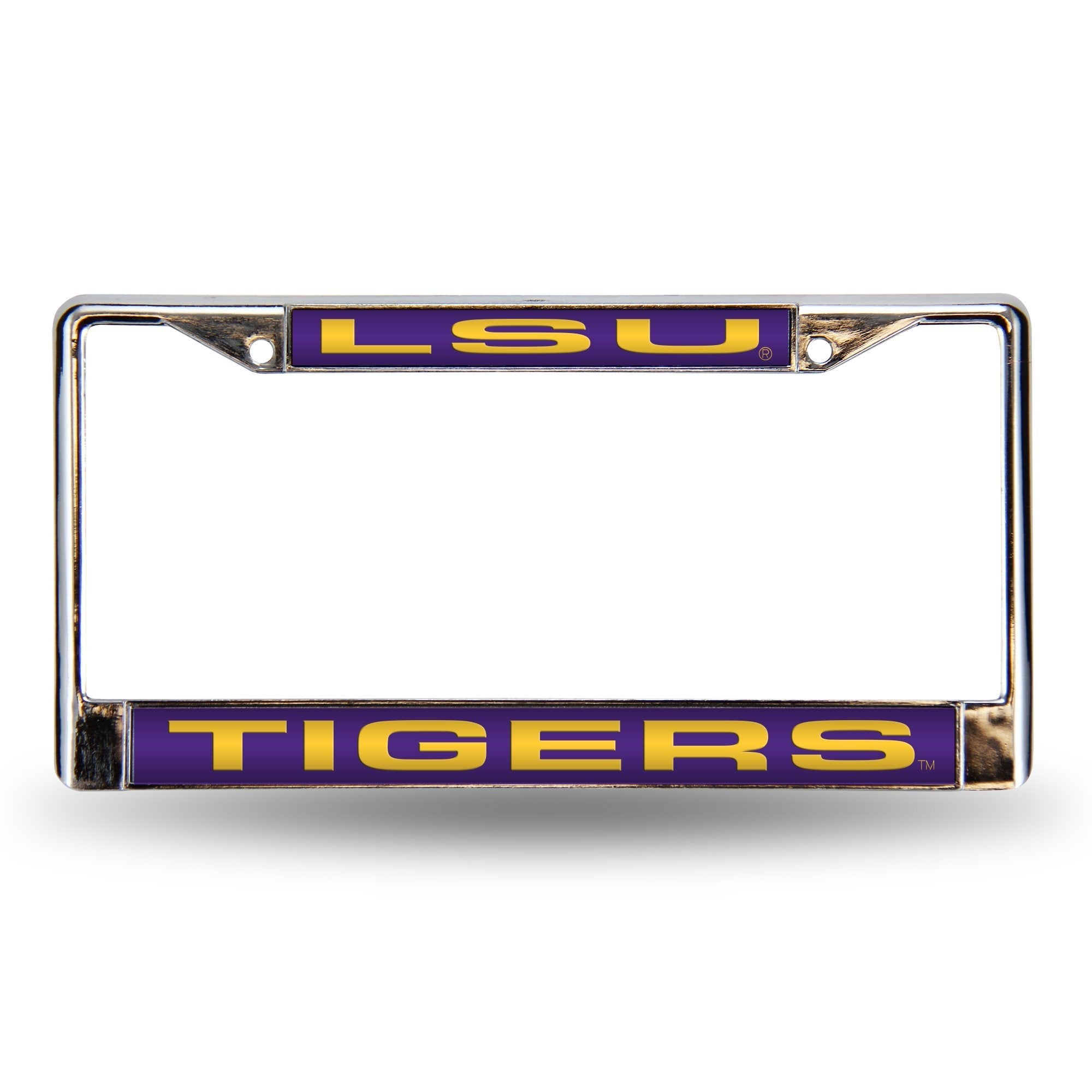 Louisiana State University Tigers LSU Metal License Plate Frame Chrome Tag Cover, Laser Acrylic Mirrored Inserts, 12x6 Inch