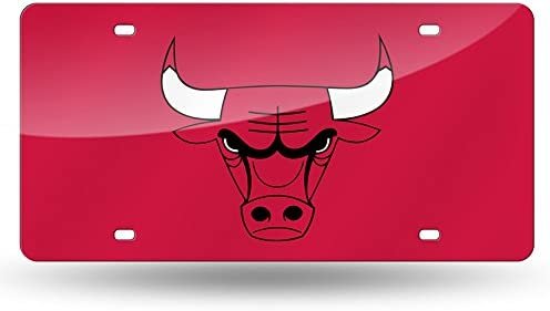 Chicago Bulls Premium Laser Cut Tag License Plate, Red Mirrored Acrylic Inlaid, 12x6 Inch