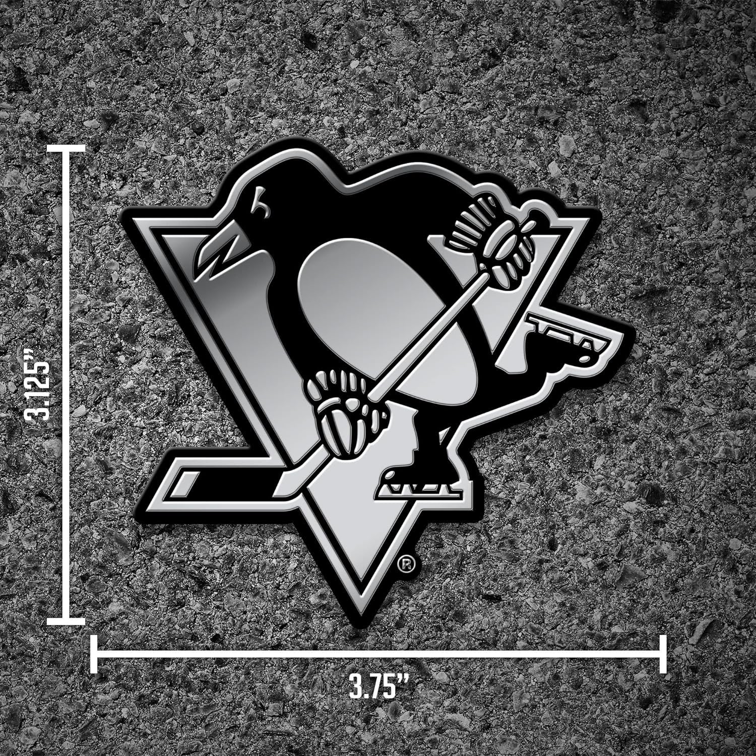 Pittsburgh Penguins Auto Emblem, Silver Chrome Color, Raised Molded Plastic, 3.5 Inch, Adhesive Tape Backing